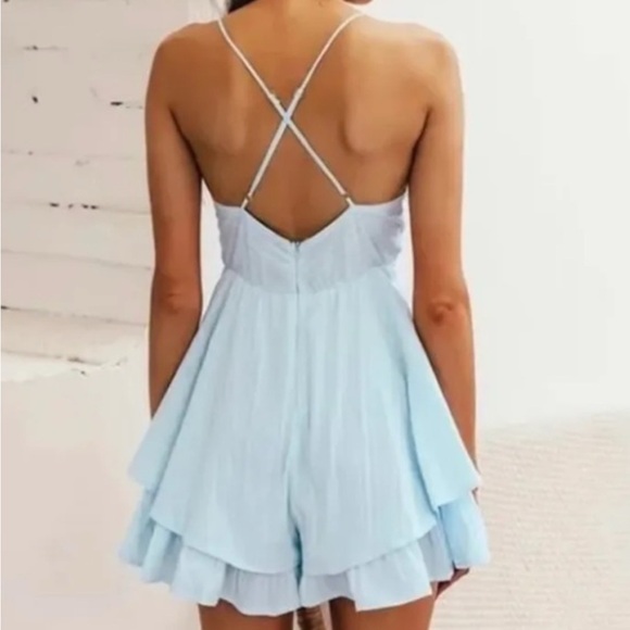 Light Blue Sleeveless Ruffle romper - Picture 2 of 6